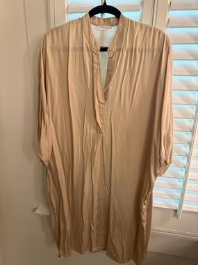 Light Beige Longline Button-Down Tunic Dress